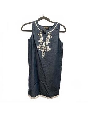 THE ROYAL STANDARD blue top w/off-white embroidery & fringe, women’s size S